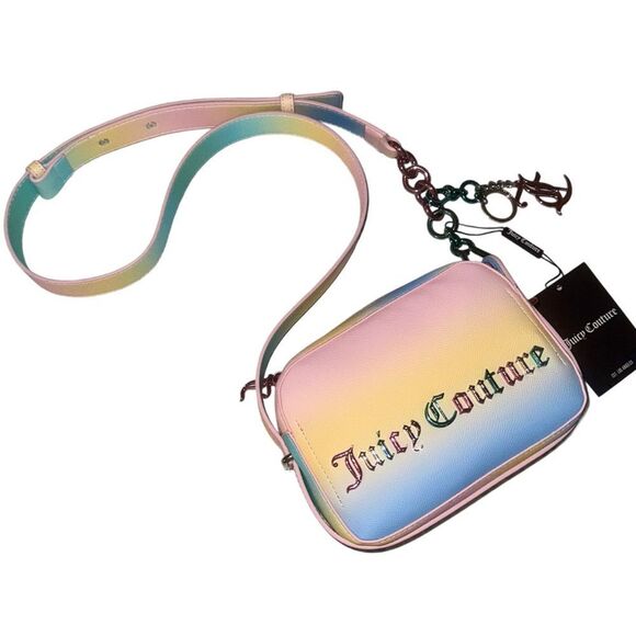 Juicy Couture Rainbow Tie-Dye Jasmine Squared Faux Leather Crossbody Bag & Charm - Picture 3 of 14